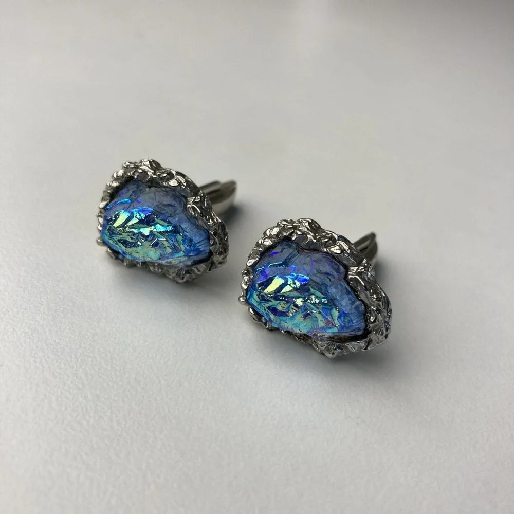 Vintage Blue Nugget Silver‎ Tone Cufflinks Pat. 2.974.381 Classic Retro Mens